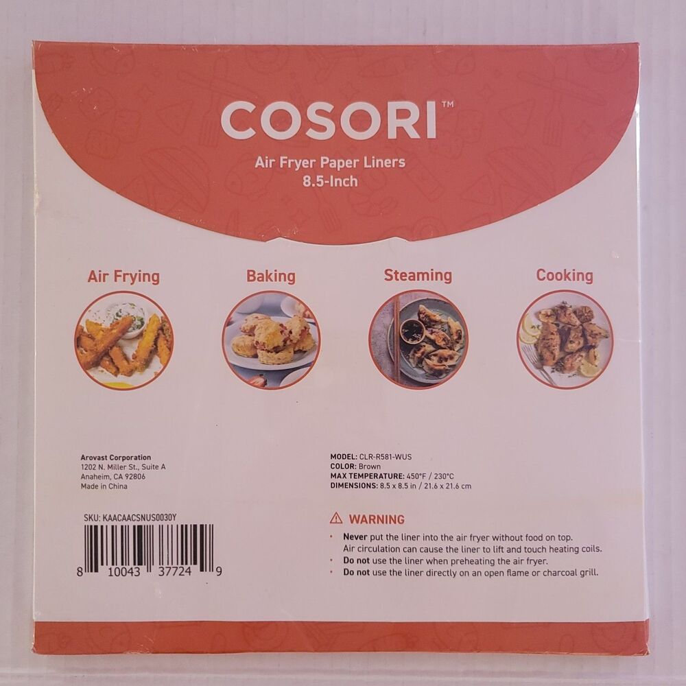 COSORI Air Fryer Liners, 100 Square Disposable Paper 8.5" for Model CLR-R581-WUS - Picture 2 of 3